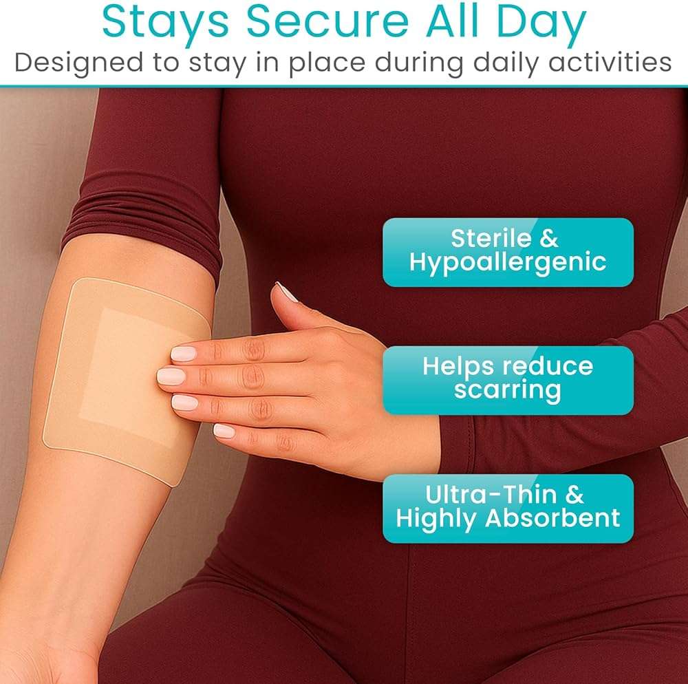 ViveCare Hydrocolloid Dressing 6x6 (5 Pack) - Large Sterile Bandages - Wound & Pressure Sore Fast Healing Patch - Waterproof Dressing for Blisters, Burns, Bed Sores, Cysts, Cuts & Ulcers - Image 3