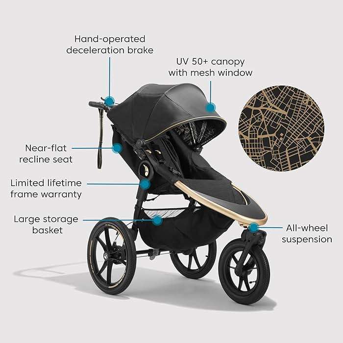Baby Jogger® Summit X3 3-Wheel Jogging Stroller with Hand Brake One-Hand Compact Fold & All-Wheel Suspension, City Royalty - Image 5