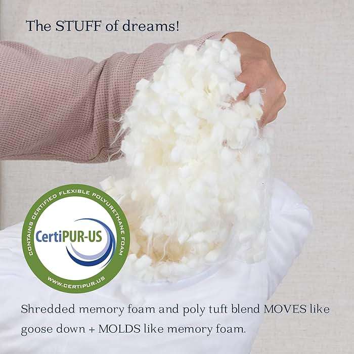 DreamyBlue Signature Pillow w/Adjustable Loft • Shredded Memory Foam Fill • Neutral Alignment for Side, Back, and Stomach Sleepers • Washable Bamboo Rayon Cover • CertiPUR-US Certified Foam (Queen) - Image 2