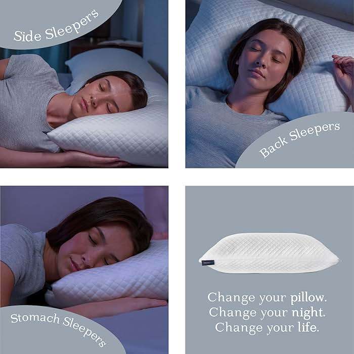DreamyBlue Signature Pillow w/Adjustable Loft • Shredded Memory Foam Fill • Neutral Alignment for Side, Back, and Stomach Sleepers • Washable Bamboo Rayon Cover • CertiPUR-US Certified Foam (Queen) - Image 4