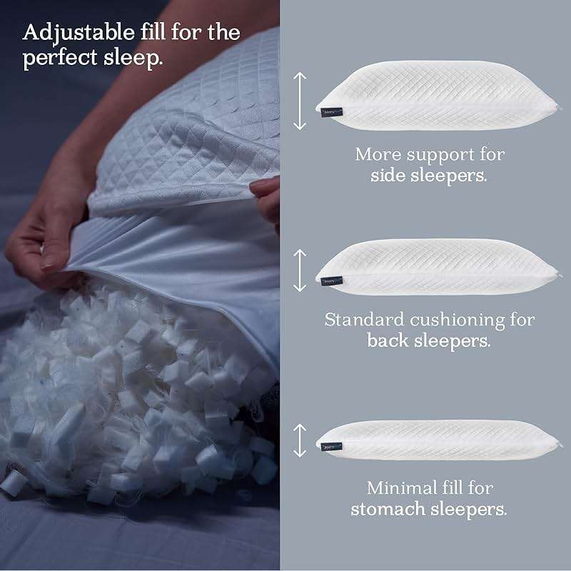 DreamyBlue Signature Pillow w/Adjustable Loft • Shredded Memory Foam Fill • Neutral Alignment for Side, Back, and Stomach Sleepers • Washable Bamboo Rayon Cover • CertiPUR-US Certified Foam (Queen) - Image 5