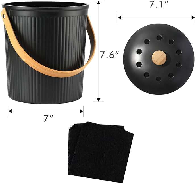 Countertop Compost Bin, LALASTAR Compost Bin Kitchen with Lid, Made of Sustainable Bamboo Fiber, Indoor Food Composter for Kitchen, Odorless, 1 Gallon, Black - Image 3