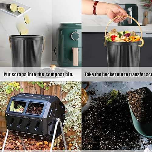 Countertop Compost Bin, LALASTAR Compost Bin Kitchen with Lid, Made of Sustainable Bamboo Fiber, Indoor Food Composter for Kitchen, Odorless, 1 Gallon, Black - Image 6