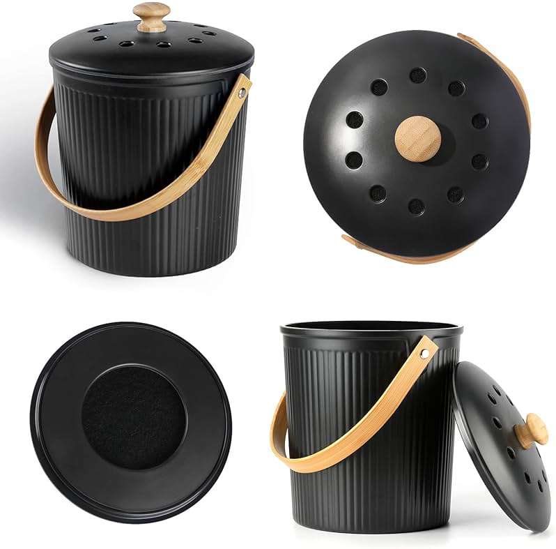 Countertop Compost Bin, LALASTAR Compost Bin Kitchen with Lid, Made of Sustainable Bamboo Fiber, Indoor Food Composter for Kitchen, Odorless, 1 Gallon, Black - Image 7