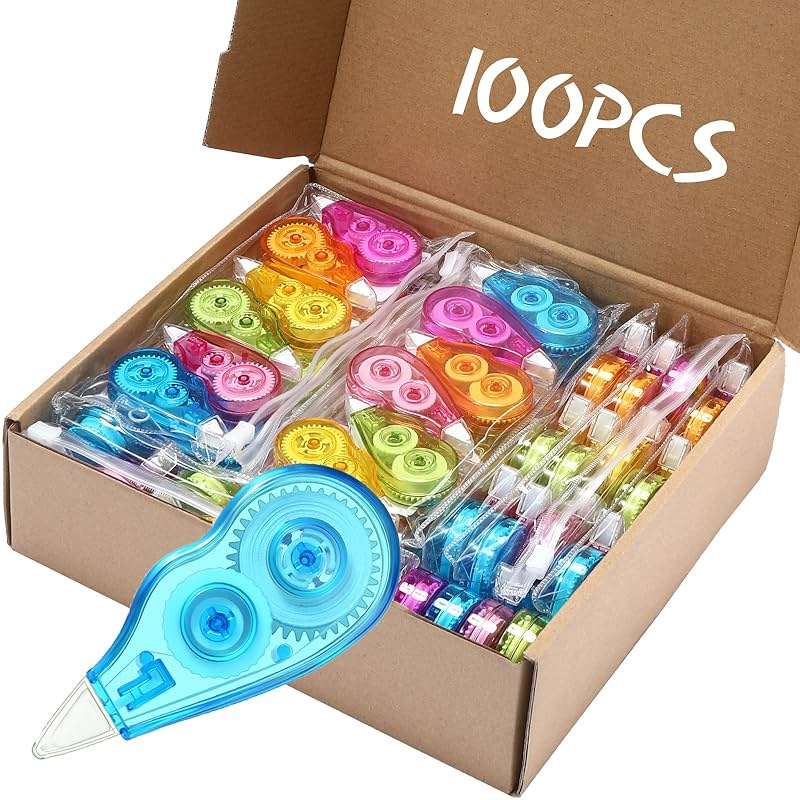 Chivao 100 Pack Mini Correction Tape Bulk Ink Corrector Eraser Tape Set Cute Aesthetic Colorful Instant Correction Applicator for Office School Student Stationery Supplies, 0.2 x 158 Inch(Rainbow) - Image 1