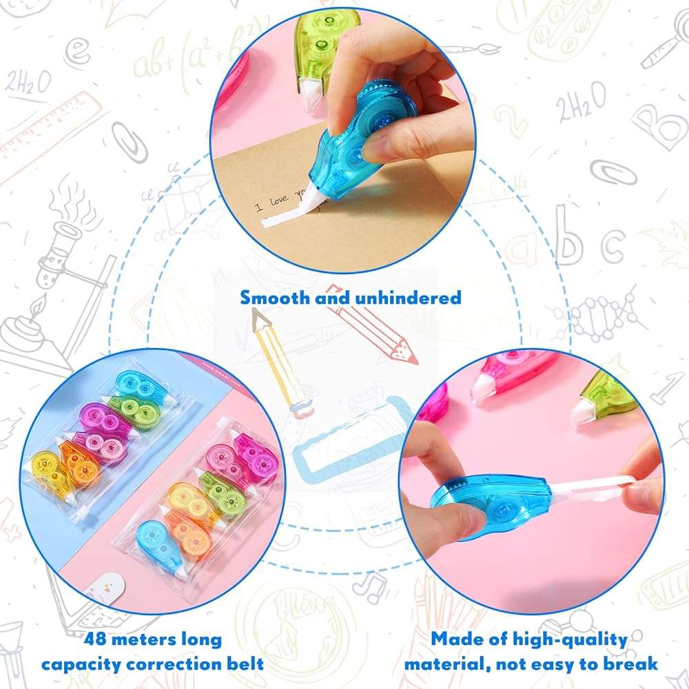 Chivao 100 Pack Mini Correction Tape Bulk Ink Corrector Eraser Tape Set Cute Aesthetic Colorful Instant Correction Applicator for Office School Student Stationery Supplies, 0.2 x 158 Inch(Rainbow) - Image 4