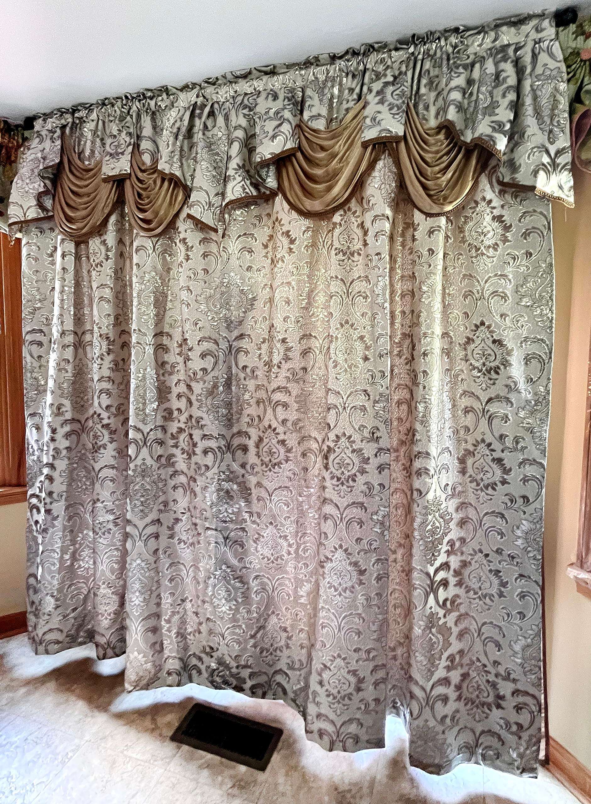 GOHD Samba Star. Jacquard Window Curtain Panel Drape with Attached Fancy Valance and Taffeta Backing. 2pcs Set. Each pc 54" Wide x 90" Drop with 18" Valance. (Sand) - Image 3