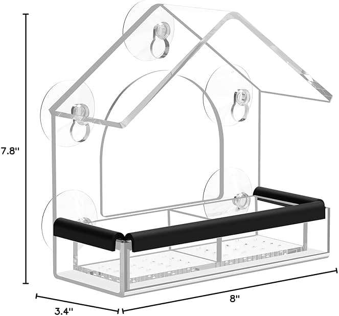 Clear Window Bird Feeder with 5 Extra Strong Suction Cups, DY-SKTY Sturdy and Durable Acrylic Birdfeeders for Viewing Wild Birds Outside, as a Bird Watching Gift, Outdoor Birdhouse Box, Garden Decor - Image 3