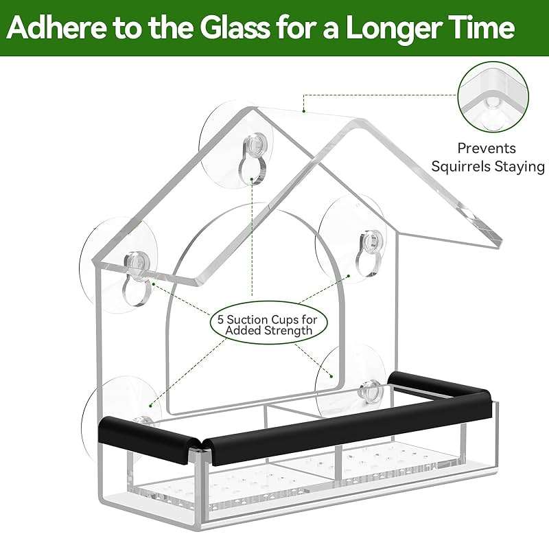 Clear Window Bird Feeder with 5 Extra Strong Suction Cups, DY-SKTY Sturdy and Durable Acrylic Birdfeeders for Viewing Wild Birds Outside, as a Bird Watching Gift, Outdoor Birdhouse Box, Garden Decor - Image 5