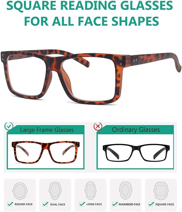 Eyekepper 5-pack Oversized Reading Glasses Square Large Frame Readers for Men and Women +1.50 | Large Frame Reading Glasses in Fun Colors, Clear Lens Ideal for Daily Reading, Durable Readers with Spring Hinges for Comfort - Image 4