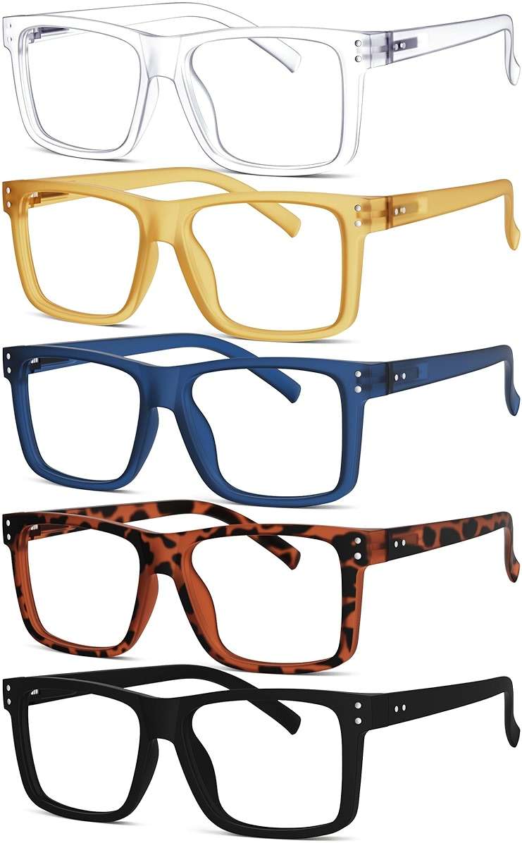 Eyekepper 5-Pack Oversized Square Reading Glasses +2.00 Men Women | Large Frame Reading Glasses in Fun Colors, Clear Lens Ideal for Daily Reading, Durable Readers with Spring Hinges for Comfort - Image 1
