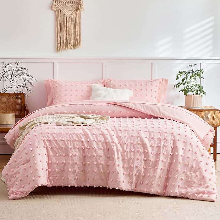 6 Pieces Tufted Dots Bed in a Bag Twin Comforter Set Girls Pink , Soft and Embroidery Shabby Chic Boho Bohemian Comforters, Luxury Solid Color with Pom Pom Design, Jacquard Tufts Bedding Set for Kids - Image 6