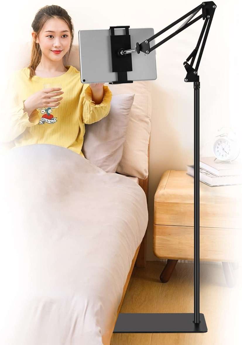 SAMHOUSING Tablet Floor Stand, Adjustable Universal 360-degree Rotatable Metal Tablet Holder, Phone Stand for iPad/iPhoneX/iPad Pro or Other 4.7~12.9 Inch-Screen Devices (Black) - Image 1