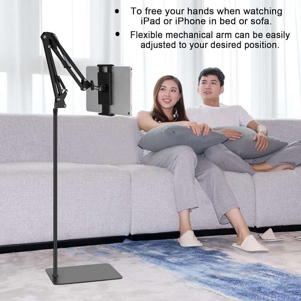 SAMHOUSING Tablet Floor Stand, Adjustable Universal 360-degree Rotatable Metal Tablet Holder, Phone Stand for iPad/iPhoneX/iPad Pro or Other 4.7~12.9 Inch-Screen Devices (Black) - Image 2