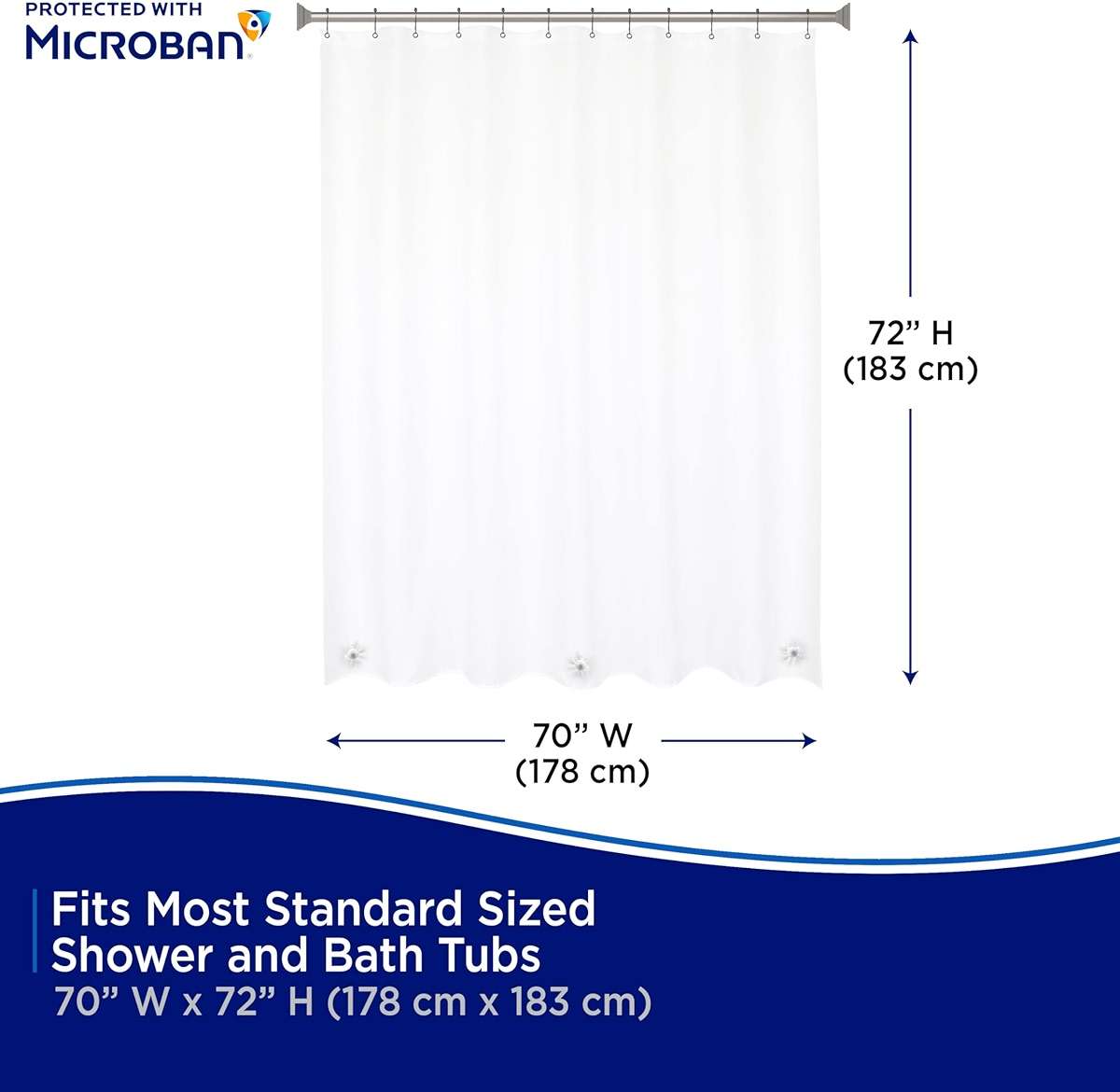 Kenney – Microban PEVA Shower Curtain Liner, Waterproof Medium-Weight Design with Rust-Resistant Metal Grommets & Weighted Magnetic Hem, 70" x 72", Clear - Image 2