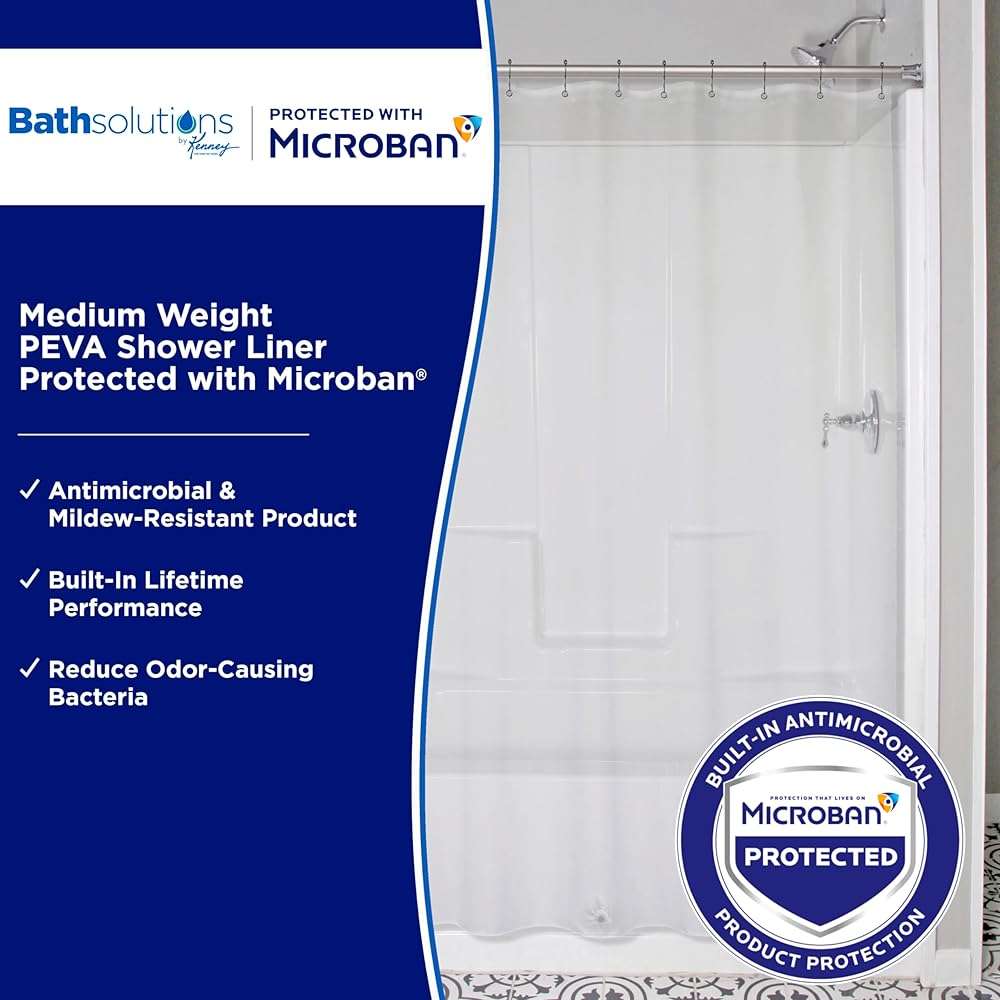 Kenney – Microban PEVA Shower Curtain Liner, Waterproof Medium-Weight Design with Rust-Resistant Metal Grommets & Weighted Magnetic Hem, 70" x 72", Clear - Image 3