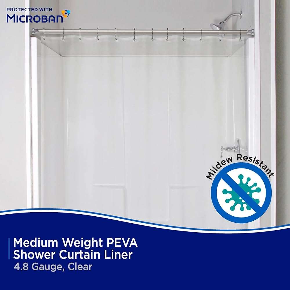 Kenney – Microban PEVA Shower Curtain Liner, Waterproof Medium-Weight Design with Rust-Resistant Metal Grommets & Weighted Magnetic Hem, 70" x 72", Clear - Image 4