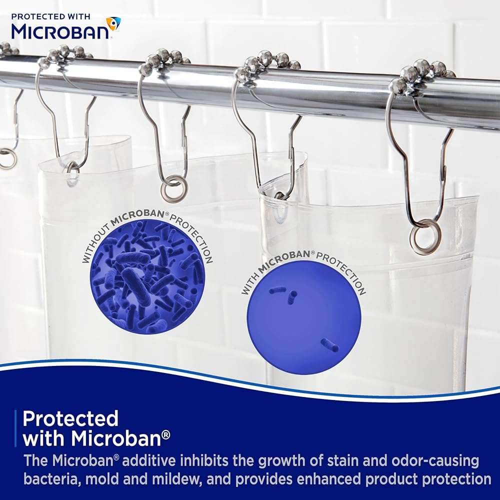 Kenney – Microban PEVA Shower Curtain Liner, Waterproof Medium-Weight Design with Rust-Resistant Metal Grommets & Weighted Magnetic Hem, 70" x 72", Clear - Image 5
