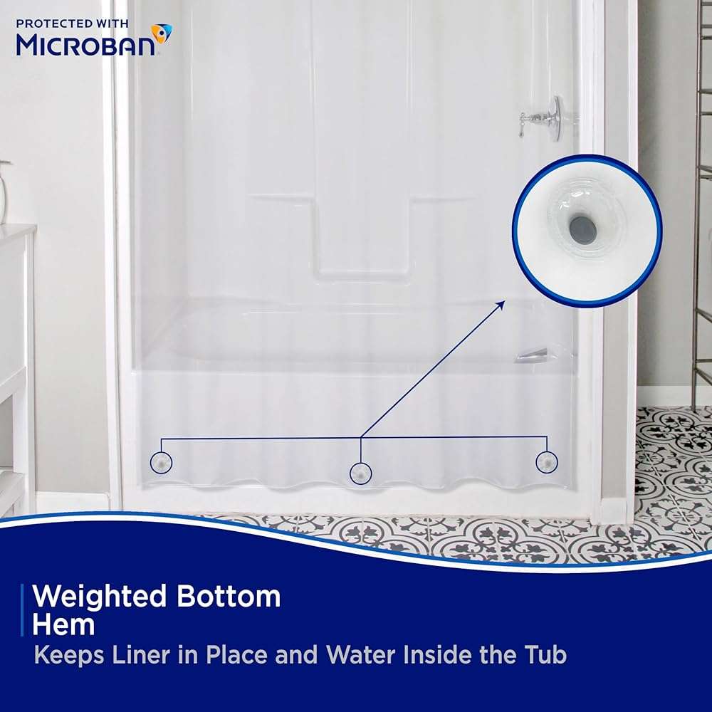 Kenney – Microban PEVA Shower Curtain Liner, Waterproof Medium-Weight Design with Rust-Resistant Metal Grommets & Weighted Magnetic Hem, 70" x 72", Clear - Image 8
