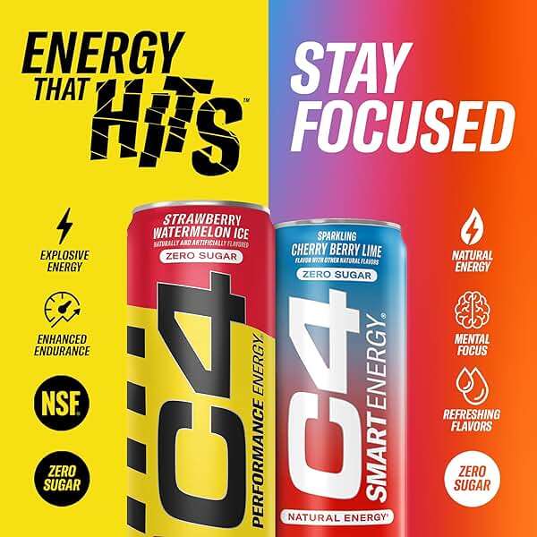 C4 Energy & Smart Energy Drinks Variety Pack, Sugar Free Pre Workout Performance Drink With No Artificial Colors or Dyes, Zero Calorie, Coffee Substitute or Alternative, 4 Flavor Variety 12 Pack - Image 2