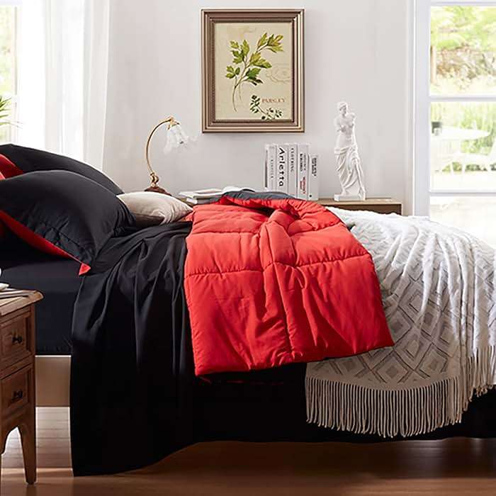 Anluoer Queen Comforter Set 7 Piece, Reversible Bed in a Bag Queen Size, Soft Bedding Set with Comforter(88"X88"), 2 Pillow Shams, 2 Pillowcases, 1 Flat Sheet, 1 Fitted Sheet, Red & Black - Image 2