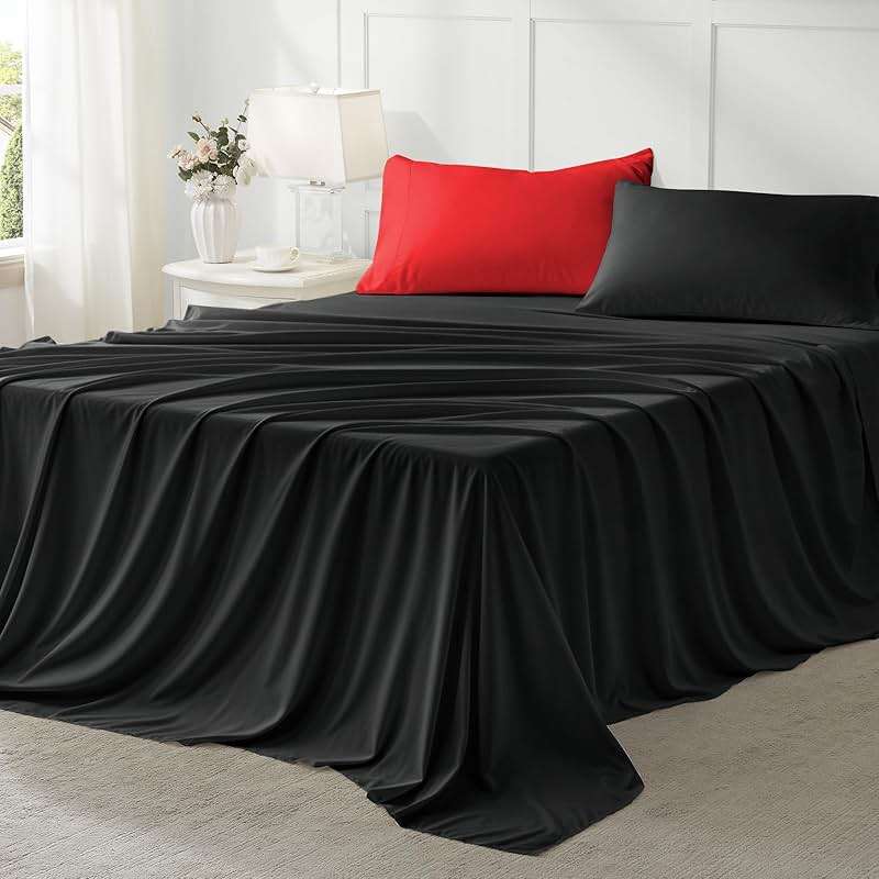 Anluoer Queen Comforter Set 7 Piece, Reversible Bed in a Bag Queen Size, Soft Bedding Set with Comforter(88"X88"), 2 Pillow Shams, 2 Pillowcases, 1 Flat Sheet, 1 Fitted Sheet, Red & Black - Image 7