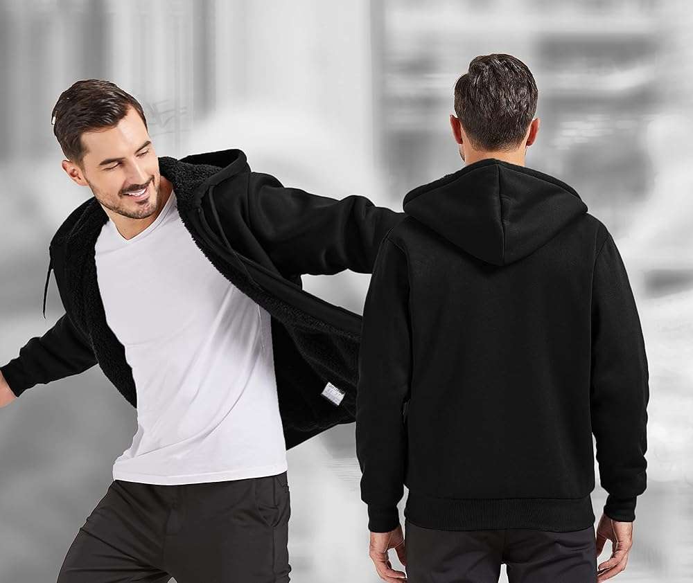 V VALANCH Men Hoodies Zip Up Sherpa Lined Sweatshirts Heavyweight Thick Warm Fleece Winter Jacket - Image 5