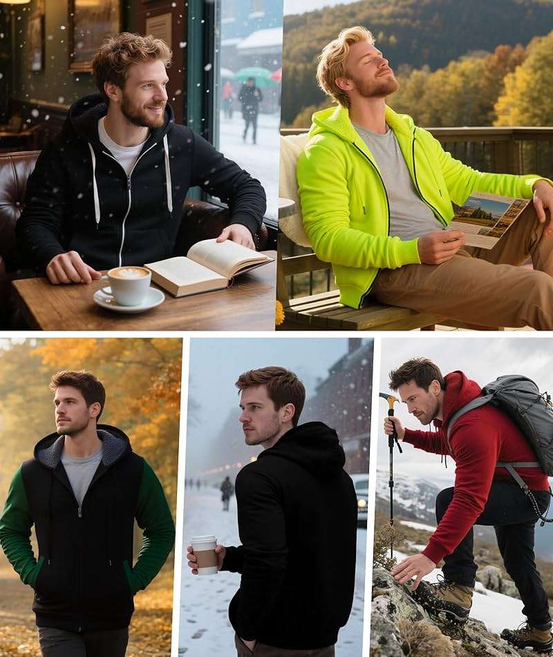 V VALANCH Men Hoodies Zip Up Sherpa Lined Sweatshirts Heavyweight Thick Warm Fleece Winter Jacket - Image 6