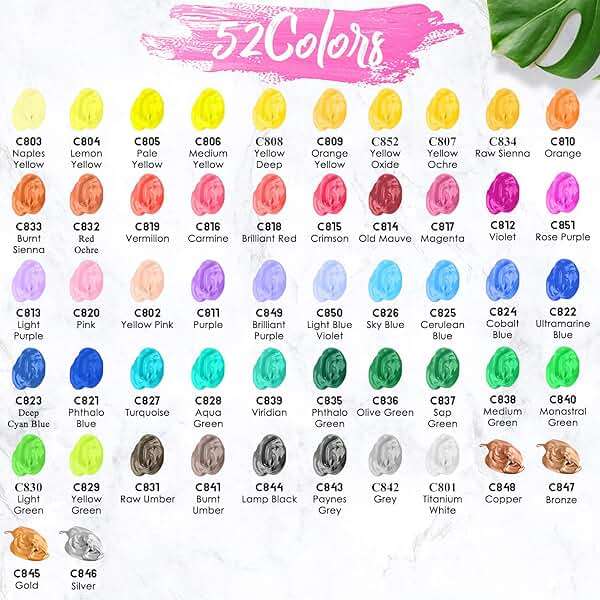 Caliart Acrylic Paint Set, 52 Colors Art Supplies Craft Paints for Adults Artists, Canvas Ceramic Rock Painting Kit - Image 3