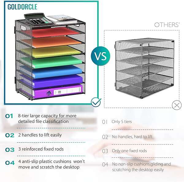 8 Tier Paper Letter Tray Organizer with Handles, Mesh Desk File Holder Storage Organization for Home School Classroom & Office (Black) - Image 3
