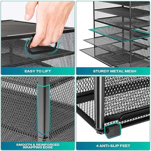 8 Tier Paper Letter Tray Organizer with Handles, Mesh Desk File Holder Storage Organization for Home School Classroom & Office (Black) - Image 4