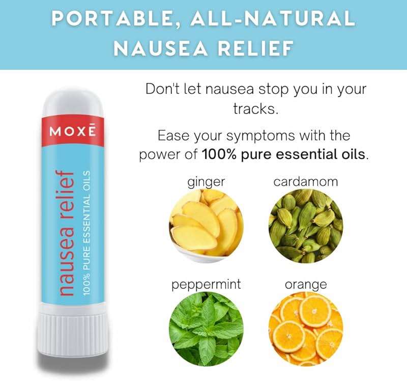 MOXE Nausea Nasal Inhaler Sticks, All Natural Essential Oil Blend, Ginger, Cardamom, Peppermint, Sweet Orange, Upset Stomach, Headaches, Easy-to-Use Portable Aromatherapy, Made in USA, 3 Pack - Image 2