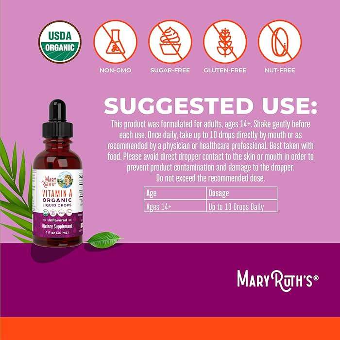 MaryRuth Organics USDA Organic Vitamin A Liquid Drops | 3 Month Supply | Bone Health for Ages 14+ | Essential Vitamin | 750mcg per Serving | Sugar Free | Vegan | Non-GMO | Gluten Free | 1oz - Image 3