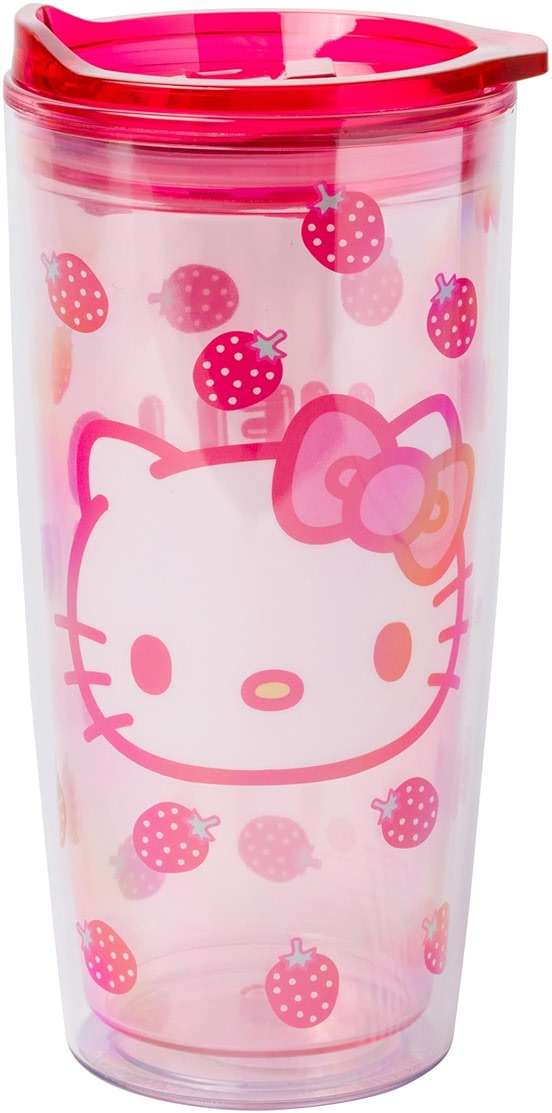 Silver Buffalo Sanrio Hello Kitty Strawberry Double Wall Travel Tumbler with Slide Close Lid, 20 Ounces - Image 1