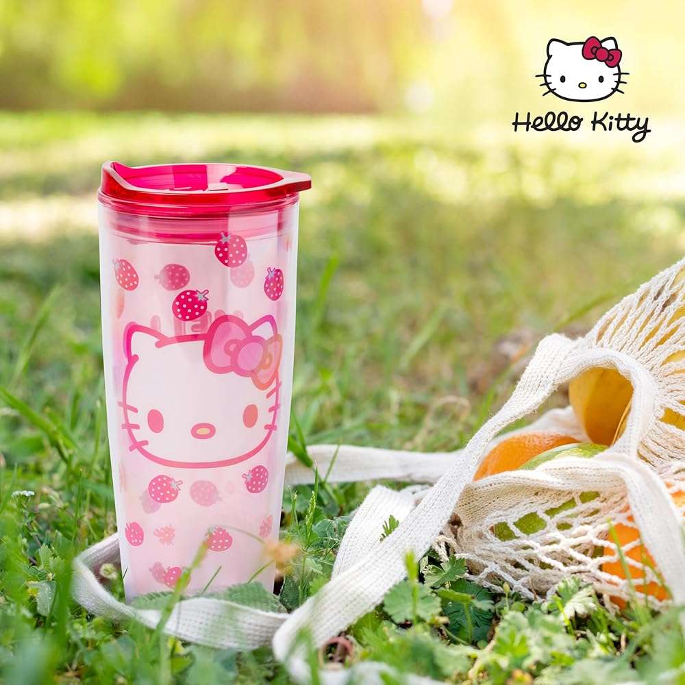 Silver Buffalo Sanrio Hello Kitty Strawberry Double Wall Travel Tumbler with Slide Close Lid, 20 Ounces - Image 2