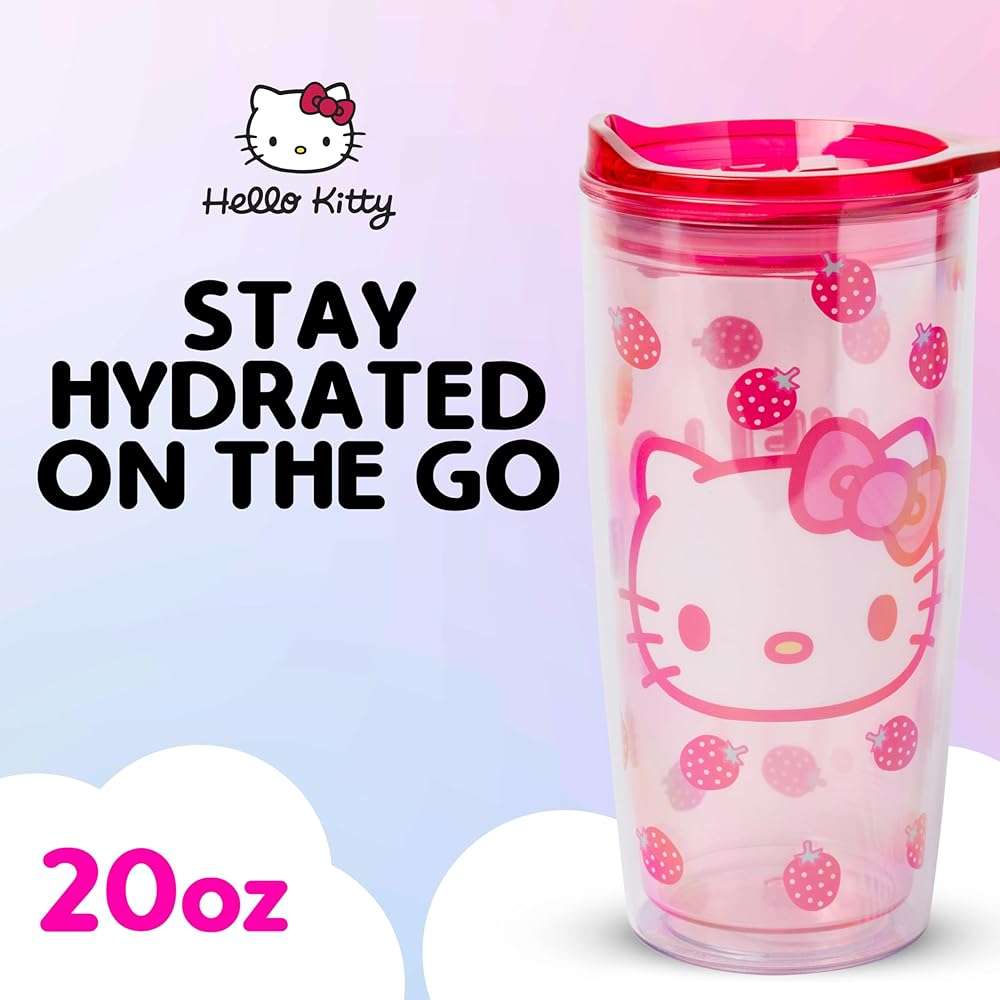 Silver Buffalo Sanrio Hello Kitty Strawberry Double Wall Travel Tumbler with Slide Close Lid, 20 Ounces - Image 3