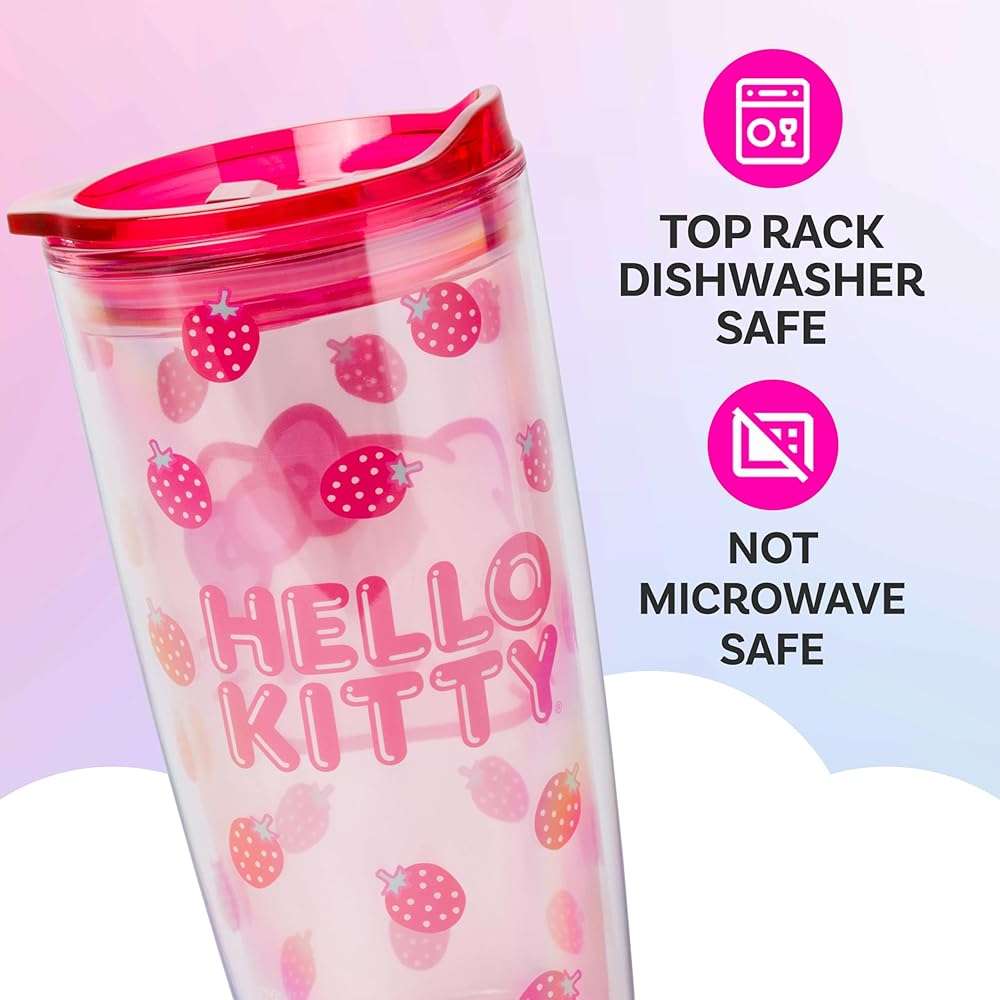 Silver Buffalo Sanrio Hello Kitty Strawberry Double Wall Travel Tumbler with Slide Close Lid, 20 Ounces - Image 5