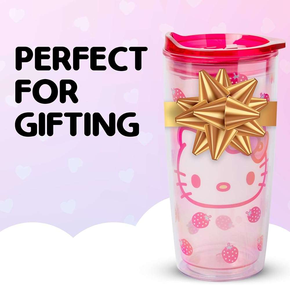 Silver Buffalo Sanrio Hello Kitty Strawberry Double Wall Travel Tumbler with Slide Close Lid, 20 Ounces - Image 7