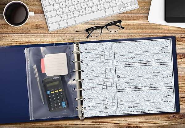 Better Office Products 7 Ring Executive Check Binder with Zipper Pouch, Padded Blue Textured Cover, for 9" x 13" 3 Per Page Business Checks, 600 Check Capacity Checkbook Holder - Image 2