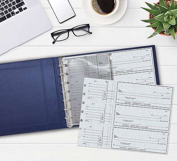 Better Office Products 7 Ring Executive Check Binder with Zipper Pouch, Padded Blue Textured Cover, for 9" x 13" 3 Per Page Business Checks, 600 Check Capacity Checkbook Holder - Image 5