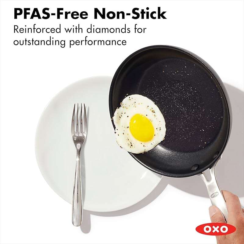 OXO Enhanced, 8" 10" and 12" 3 Piece Frying Pan Skillet Set, Healthy Ceramic Nonstick, PFAS-Free, Stainless Steel Handle, Dishwasher Safe, Oven Safe, Black - Image 2
