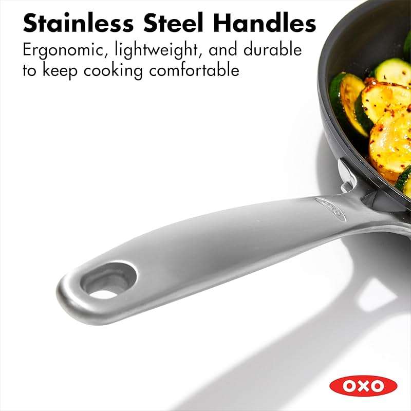 OXO Enhanced, 8" 10" and 12" 3 Piece Frying Pan Skillet Set, Healthy Ceramic Nonstick, PFAS-Free, Stainless Steel Handle, Dishwasher Safe, Oven Safe, Black - Image 5