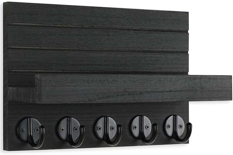 Lwenki Key Holder for Wall, Decorative Key and Mail Holder with Shelf Has Large Hooks for Bags, Coats, Umbrella – Paulownia Wood Key Hanger with Mounting Hardware (9.8”W x 6.7”H x 4.2”D) - Image 3
