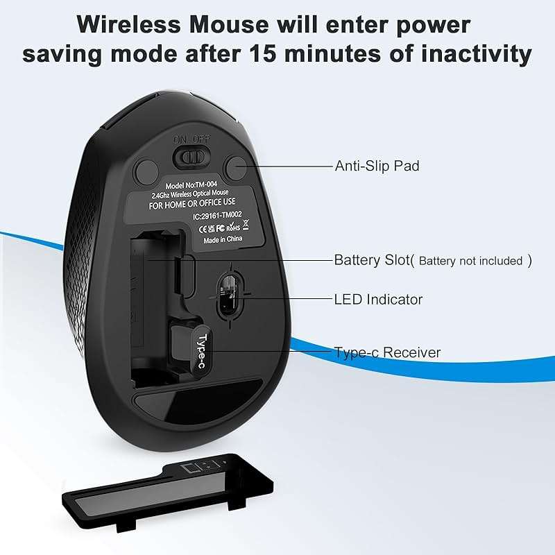 RaceGT USB C Wireless Mouse, Type C Silent Mouse for MacBook Air/Pro, 2.4G Cordless Computer Mice with 6 Buttons and 3 Adjustable DPI for Mac, Laptop, Desktop, PC - Image 2