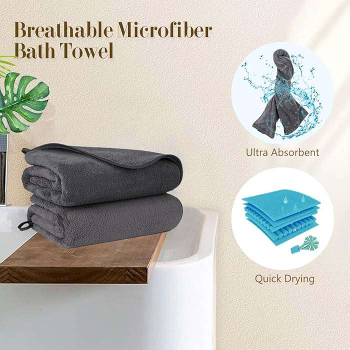 Orighty Bath Towels Pack of 2(27'' x 54'') - Soft Feel, Highly Absorbent, Quick Drying Microfiber for Body, Sport, Yoga, SPA, Fitness - Grey - Image 6