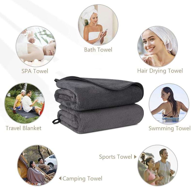 Orighty Bath Towels Pack of 2(27'' x 54'') - Soft Feel, Highly Absorbent, Quick Drying Microfiber for Body, Sport, Yoga, SPA, Fitness - Grey - Image 8
