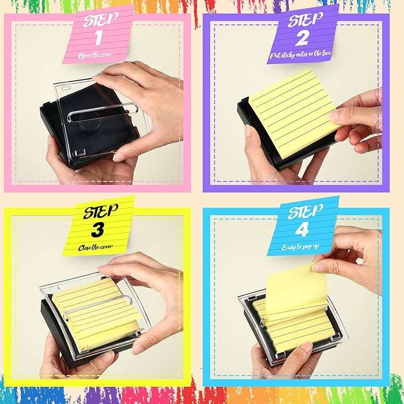 14 Pads Pop up Sticky Notes Colored with Dispenser Set Self Stick Memo Pads Bright Color Adhesive Notes 3x3 Refills and Pop up Sticky Note Holder Black Base Clear Top, 100 Sheet/Pad (Lined Style) - Image 4