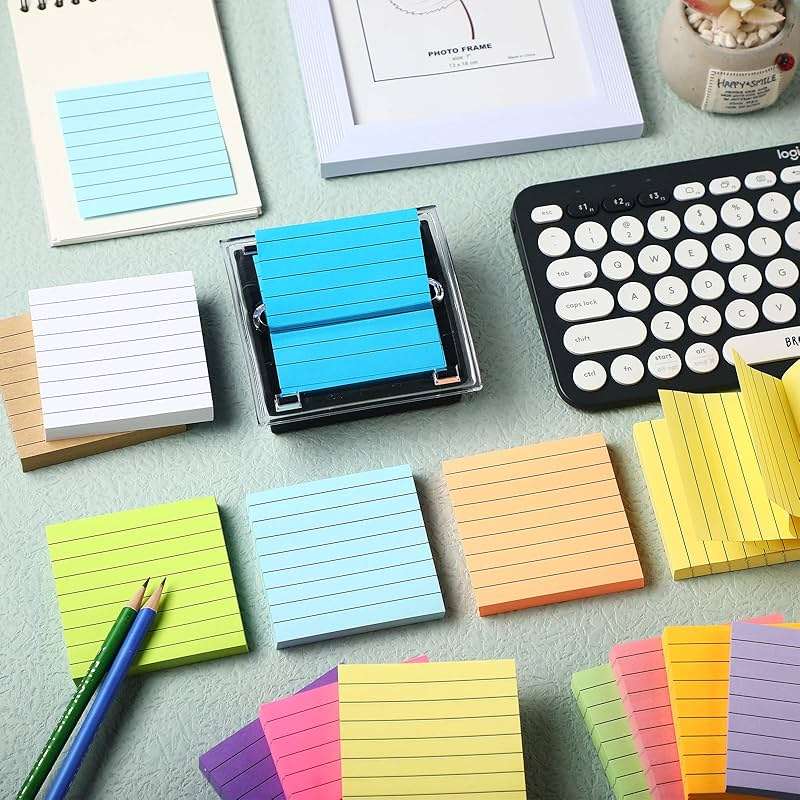 14 Pads Pop up Sticky Notes Colored with Dispenser Set Self Stick Memo Pads Bright Color Adhesive Notes 3x3 Refills and Pop up Sticky Note Holder Black Base Clear Top, 100 Sheet/Pad (Lined Style) - Image 5