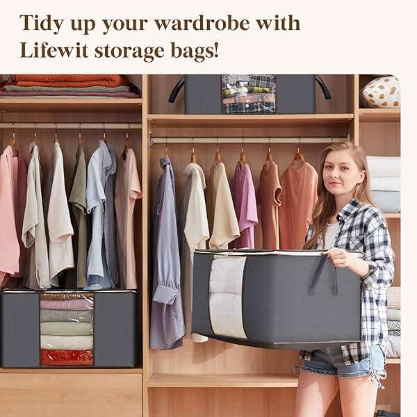 Lifewit 6 Pack Clothes Storage Bins with Lids, Foldable Blanket Storage Bags with Zippers, Clear Window and Reinforced Handles, Closet and Organization for Clothing, Sweater, Comforter, Bedding - Image 9