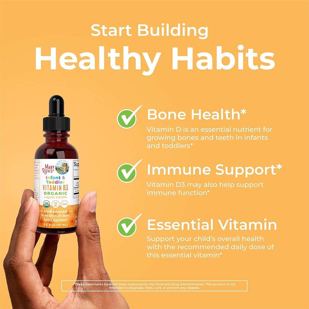 MARYRUTH'S USDA Organic Vitamin D Drops | Vitamin D3 Liquid | Sugar Free | Liquid Vitamin D Drops Immune Support for Infants & Toddlers | VIT D3 | Gluten Free | Non-GMO | 90-150 Servings - Image 2